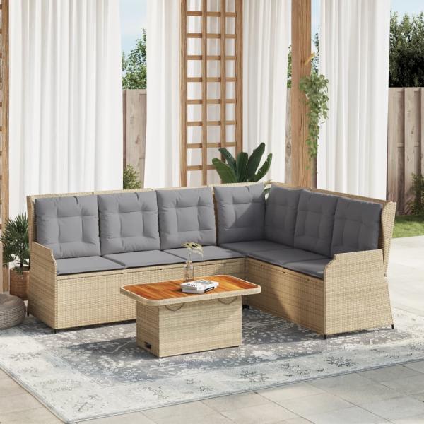 ARDEBO.de - 5-tlg. Garten-Lounge-Set mit Kissen Beige Poly Rattan