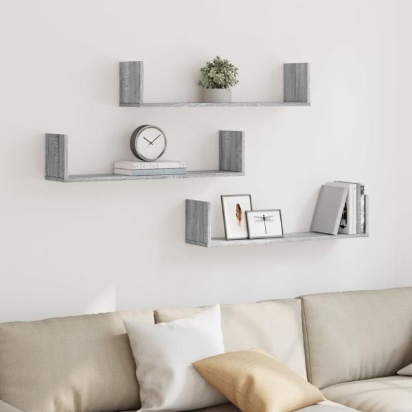 ARDEBO.de - Wandregale 3 Stk. Grau Sonoma 80x18x18 cm Holzwerkstoff