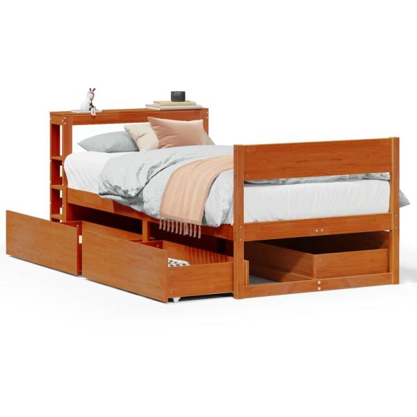 Massivholzbett ohne Matratze Wachsbraun 75x190 cm Kiefernholz