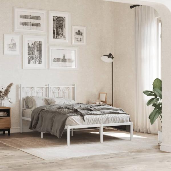 ARDEBO.de - Bettgestell mit Kopfteil Metall Weiß 120x190 cm