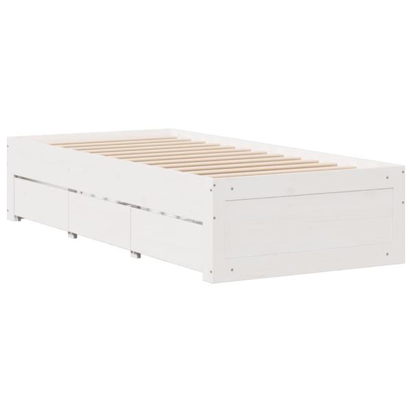 Massivholzbett ohne Matratze mit Schubladen Wei? 90x200 cm