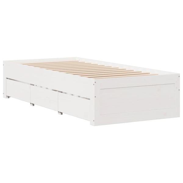 Massivholzbett ohne Matratze mit Schubladen Wei? 90x200 cm