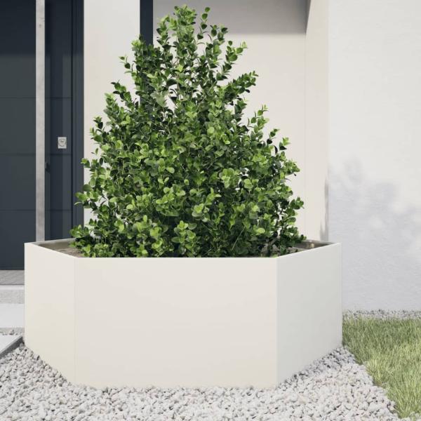 ARDEBO.de - Pflanzkübel Weiß Sechseckig 138x120x45 Stahl