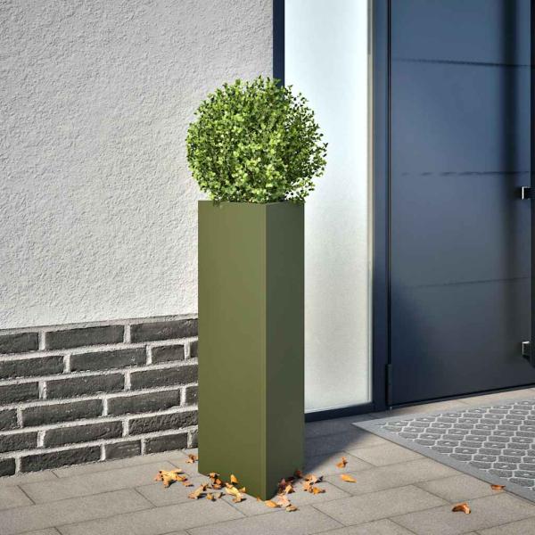 ARDEBO.de - Pflanzkübel Olivgrün Dreieckig 30x26x75 cm Stahl