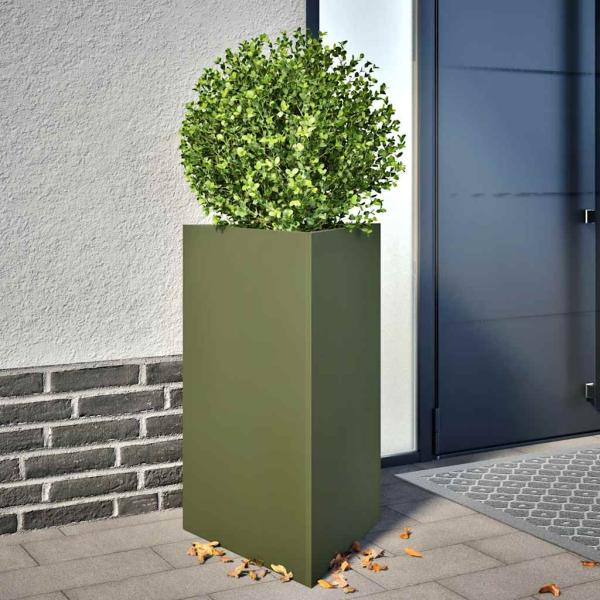 ARDEBO.de - Pflanzkübel Olivgrün Dreieckig 50x43x75 cm Stahl