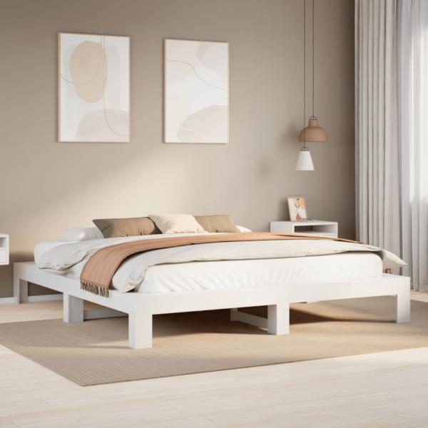 ARDEBO.de - Massivholzbett ohne Matratze Weiß 200x200 cm Kiefernholz