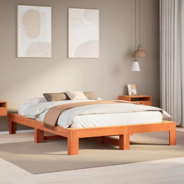 ARDEBO.de - Massivholzbett ohne Matratze Wachsbraun 140x190 cm Kiefernholz