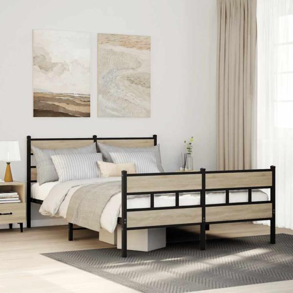 ARDEBO.de - Metallbett ohne Matratze Sonoma-Eiche 135x190 cm