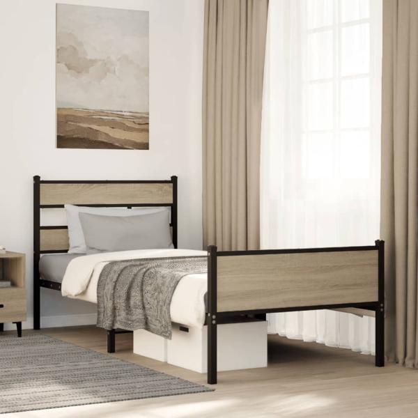 ARDEBO.de - Bettgestell ohne Matratze Sonoma-Eiche 75x190 cm Holzwerkstoff