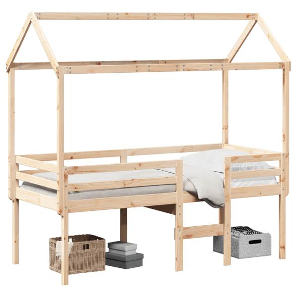 Hochbett mit Dach 90x200 cm Massivholz Kiefer
