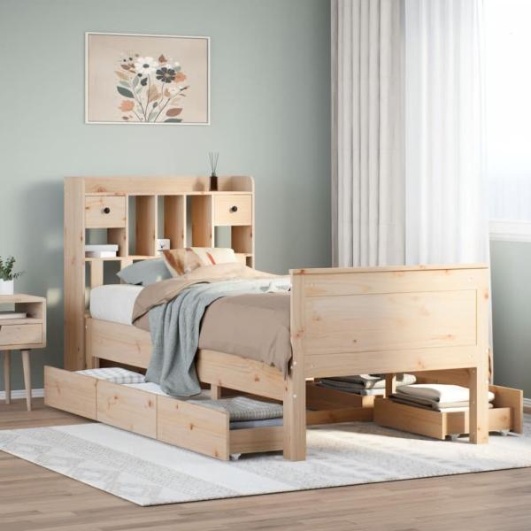 ARDEBO.de - Massivholzbett mit Regal ohne Matratze 90x200 cm Kiefer