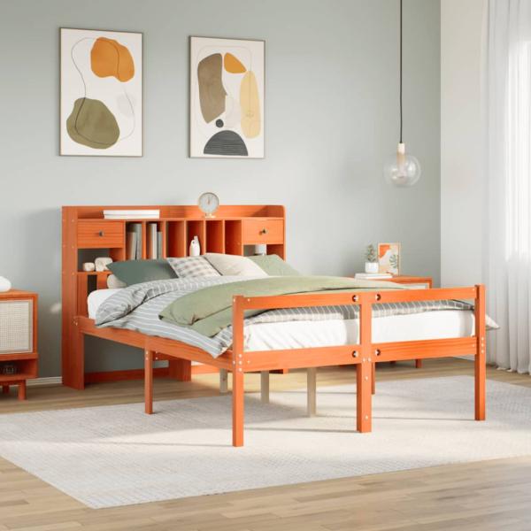 ARDEBO.de - Massivholzbett mit Regal ohne Matratze Wachsbraun 160x200 cm