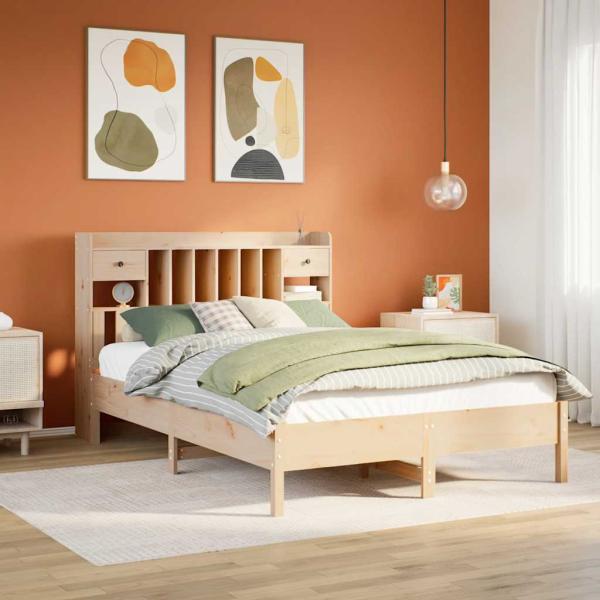 ARDEBO.de - Massivholzbett mit Regal ohne Matratze 135x190 cm Kiefer