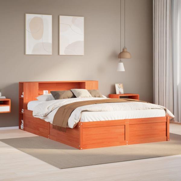 ARDEBO.de - Massivholzbett ohne Matratze Wachsbraun 135x190 cm Kiefernholz