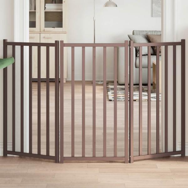 ARDEBO.de - 3-tlg. Hundetor Faltbar Braun Eiche 150 cm Massivholz Tanne