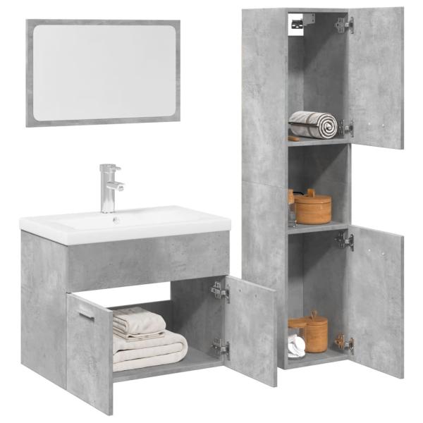 ARDEBO.de - 4-tlg. Badmöbel-Set Betongrau Holzwerkstoff