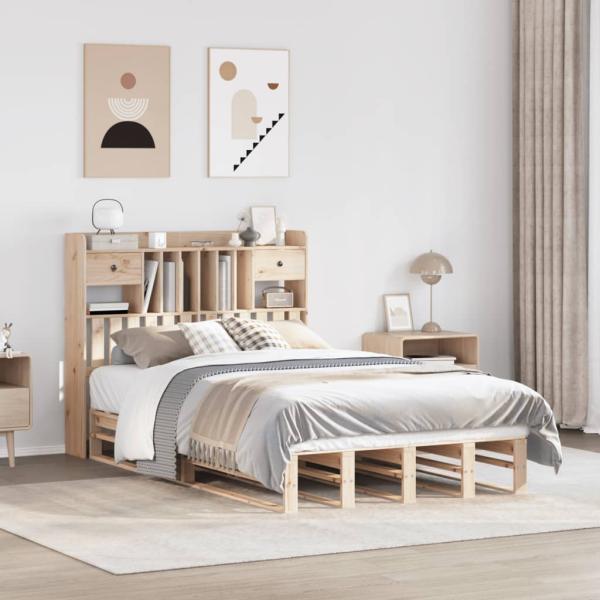 ARDEBO.de - Massivholzbett mit Regal ohne Matratze 135x190 cm Kiefernholz