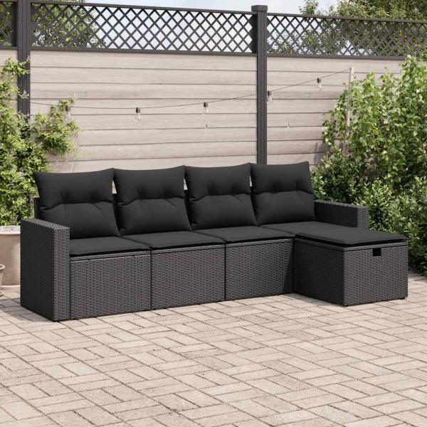 ARDEBO.de - 5-tlg. Garten-Sofagarnitur mit Kissen Schwarz Poly Rattan