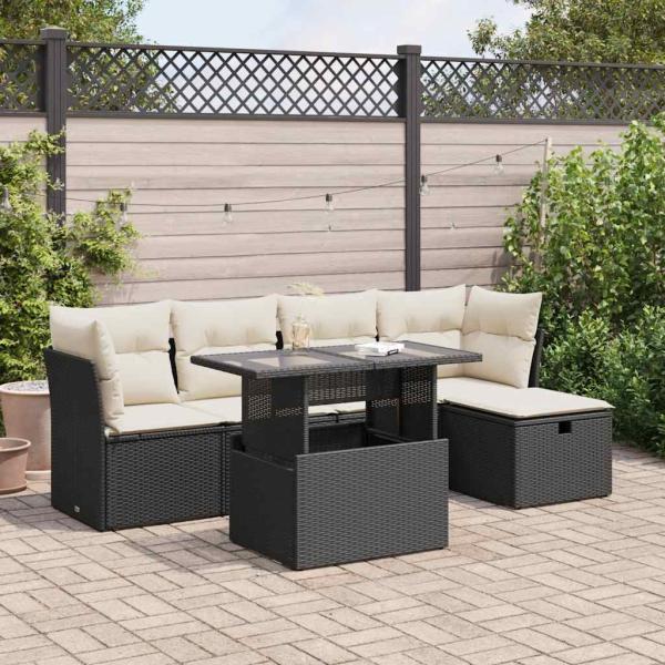 ARDEBO.de - 6-tlg. Garten-Sofagarnitur mit Kissen Schwarz Poly Rattan