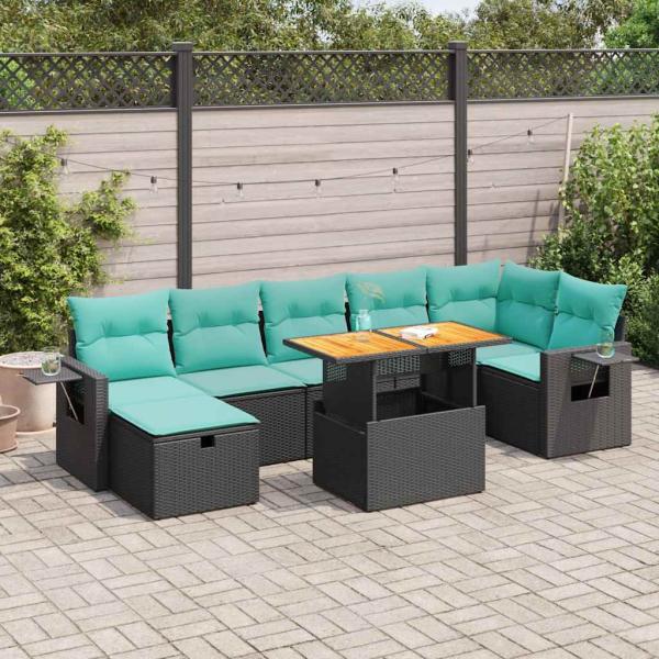 ARDEBO.de - 8-tlg. Garten-Sofagarnitur mit Kissen Grau Poly Rattan Akazie