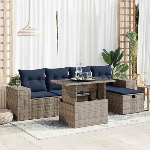 ARDEBO.de - 6-tlg. Garten-Sofagarnitur mit Kissen Braun Poly Rattan Akazie