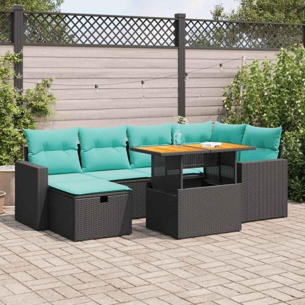 ARDEBO.de - 7-tlg. Garten-Sofagarnitur mit Kissen Braun Poly Rattan Akazie