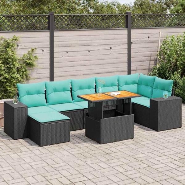ARDEBO.de - 8-tlg. Garten-Sofagarnitur mit Kissen Schwarz Poly Rattan