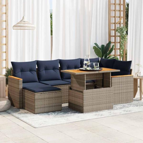 ARDEBO.de - 7-tlg. Garten-Sofagarnitur mit Kissen Grau Poly Rattan