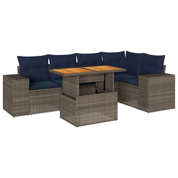 6-tlg. Garten-Sofagarnitur mit Kissen Grau Poly Rattan