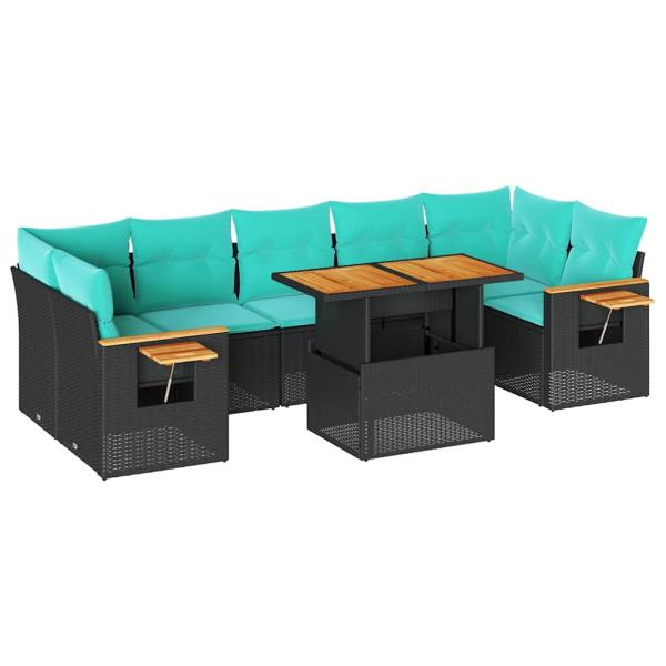 8-tlg. Garten-Sofagarnitur mit Kissen Schwarz Poly Rattan