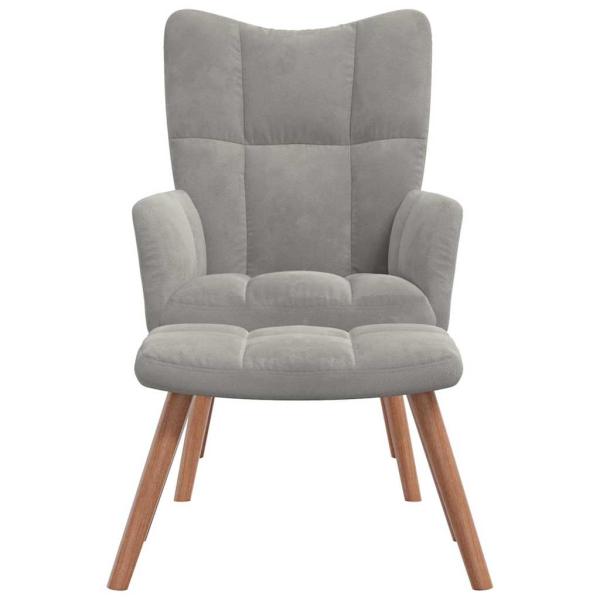 Relaxsessel mit Hocker Hellgrau Samt