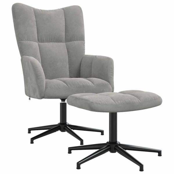Relaxsessel mit Hocker Hellgrau Samt