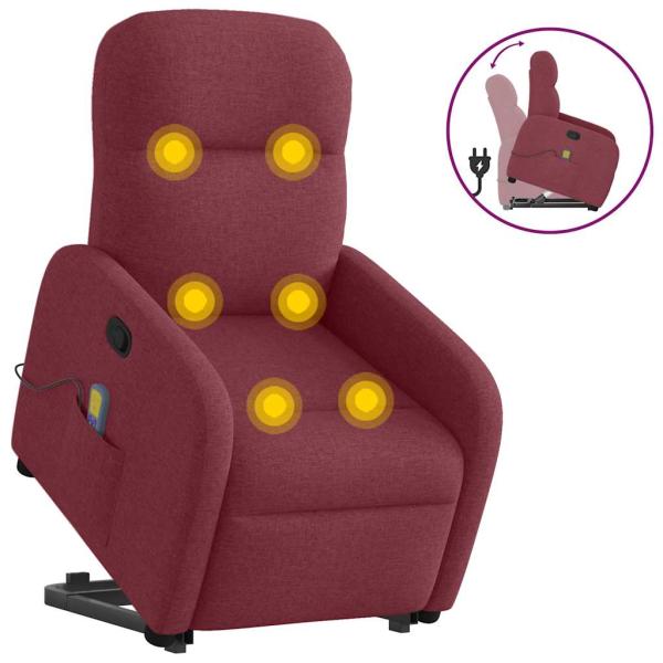 ARDEBO.de - Massagesessel mit Aufstehhilfe Weinrot Stoff