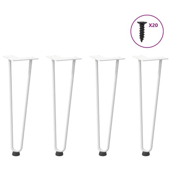 ARDEBO.de - Haarnadelbeine für Couchtisch 4 Stk. Weiß 42 cm Massivstahl