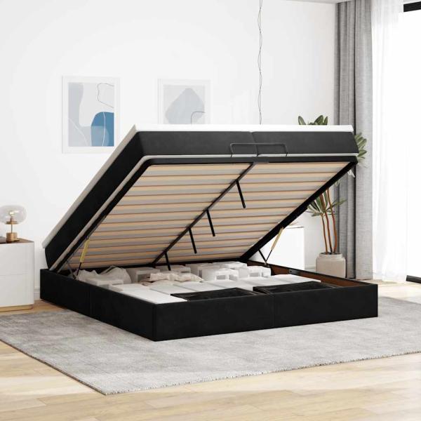 ARDEBO.de - Ottoman-Bett mit Matratzen Schwarz 200x200 cm Samt