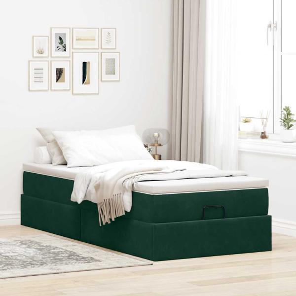 Ottoman-Bett mit Matratze Dunkelgrün 80x200 cm Samt