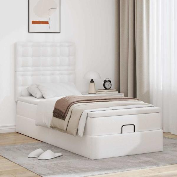 Ottoman-Bett mit Matratze Weiß 80x200 cm Kunstleder