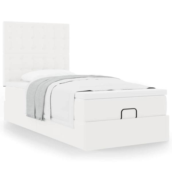 Ottoman-Bett mit Matratze Weiß 80x200 cm Kunstleder