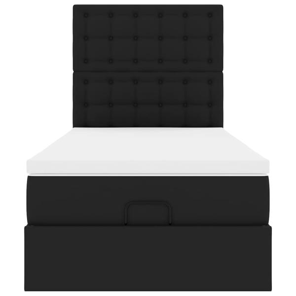 Ottoman-Bett mit Matratze & LEDs Schwarz 90x190 cm Kunstleder