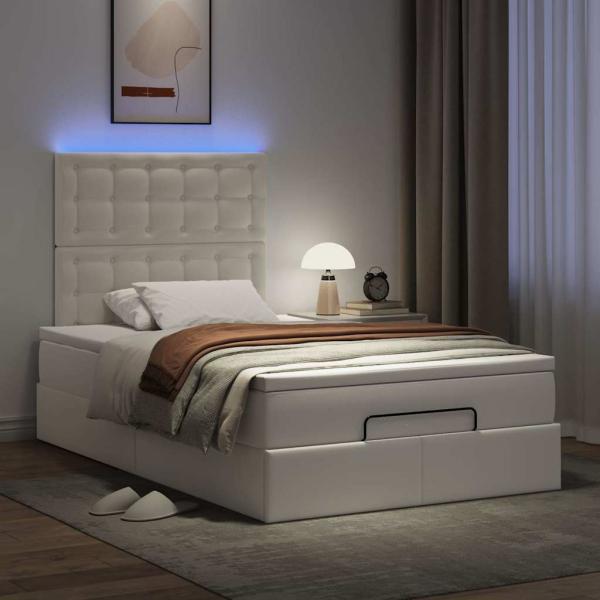 Ottoman-Bett mit Matratze & LEDs Weiß 120x200 cm Kunstleder