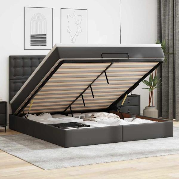 ARDEBO.de - Ottoman-Bett mit Matratze & LEDs Schwarz 180x200 cm Kunstleder