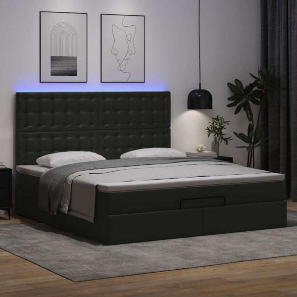 Ottoman-Bett mit Matratze & LEDs Schwarz 180x200 cm Kunstleder