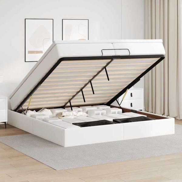 ARDEBO.de - Ottoman-Bett mit Matratzen Weiß 200x200 cm Kunstleder
