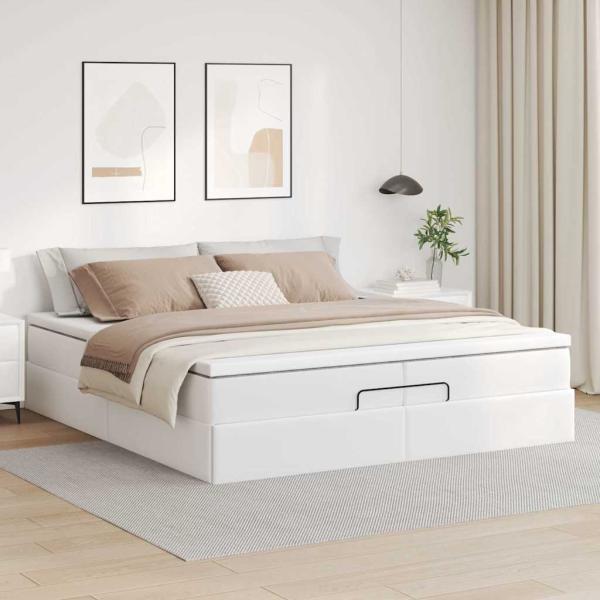 Ottoman-Bett mit Matratzen Weiß 200x200 cm Kunstleder