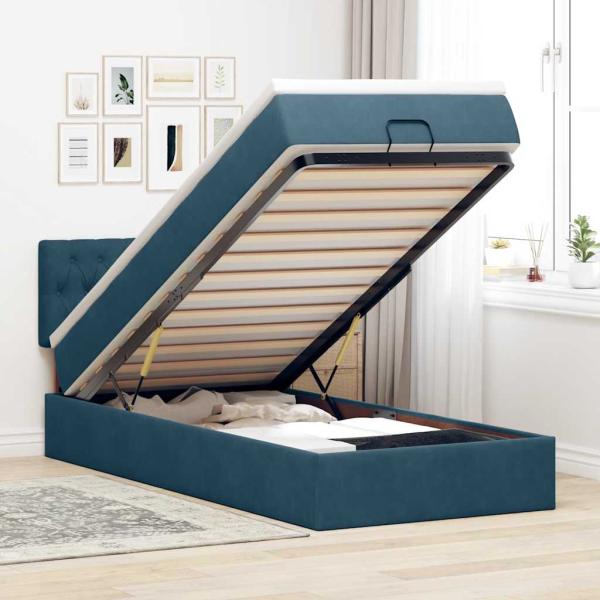 ARDEBO.de - Ottoman-Bett mit Matratze Dunkelblau 90x190 cm Samt