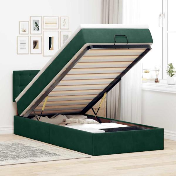 ARDEBO.de - Ottoman-Bett mit Matratze Dunkelgrün 90x190 cm Samt