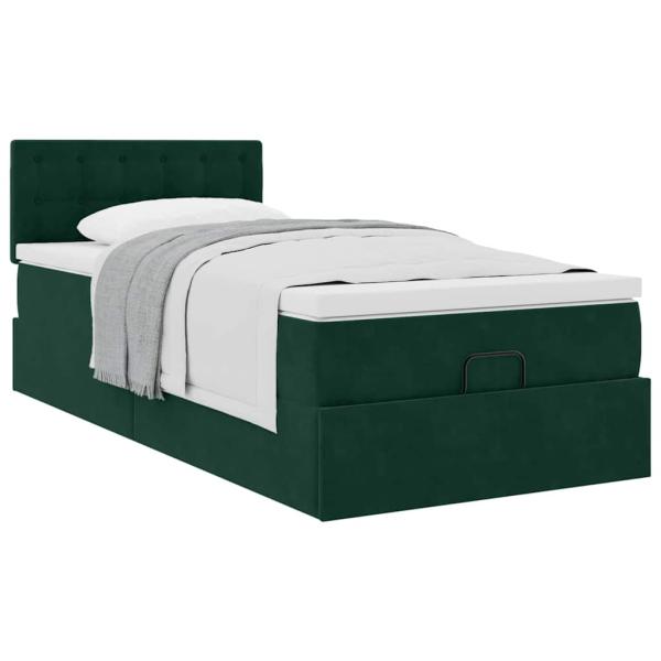 Ottoman-Bett mit Matratze Dunkelgrün 90x190 cm Samt