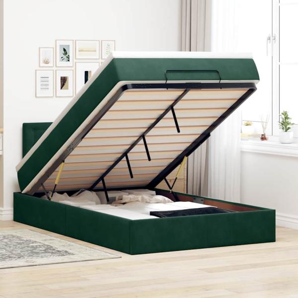 ARDEBO.de - Ottoman-Bett mit Matratze Dunkelgrün 120x190 cm Samt