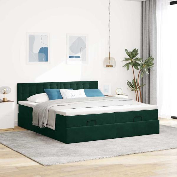 Ottoman-Bett mit Matratzen Dunkelgrün 160x200 cm Samt