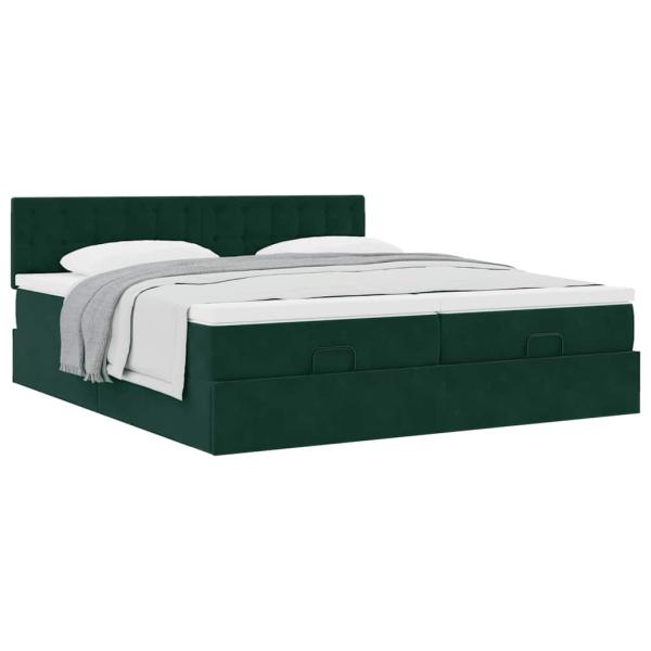 Ottoman-Bett mit Matratzen Dunkelgrün 160x200 cm Samt